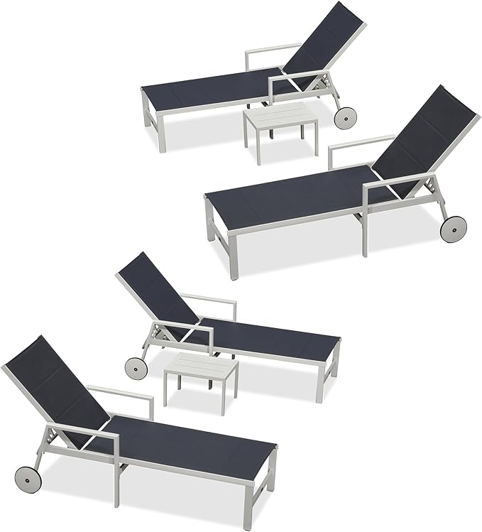 PURPLE LEAF Outdoor Chaise Lounge Adjustable Sunbathing Recliner with Armrest Navy Blue 2 Sets