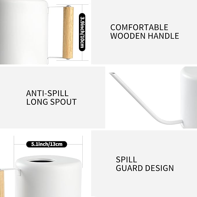 1.5 Liter Watering Can for Indoor Plants, House Plants, Flower Watering, Outdoor Plants - Small Metal Watering Can with Long Spout (White)