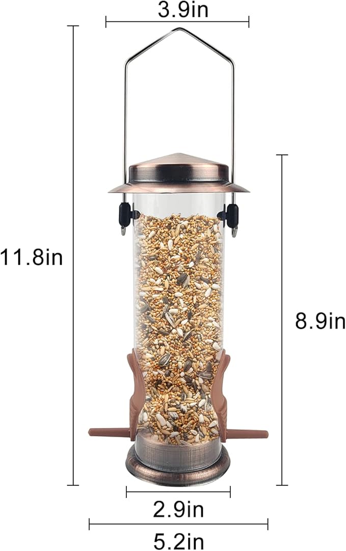 MIXXIDEA Wild Bird Feeders for Outdoors Hanging 2 Pack Stainless Steel Tube Bird Feeder, Water Resistant Finch Bird Feeder for Garden Backyard Decoration Attractive Metal Thistle Feeder (Copper)