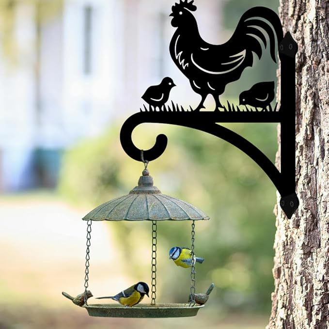 peacoblue Iron Plant Hangers Hooks for Outdoor Indoor Hanging Plants Fern Pots, Lantern, Bird Feeder, Wind Chimes, 12”x14” Rooster Weather Resistant Metal Wall Brackets for Garden, Farmhouse(Rooster)