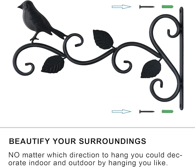 Hanging Plants Bracket 12" Bird Planter Outdoor Hooks Hangers for Flower Baskets Pot Bird Feeder Wind Chimes Lanterns Patio Garden Outdoor Indoor Metal Black, 4 Packs