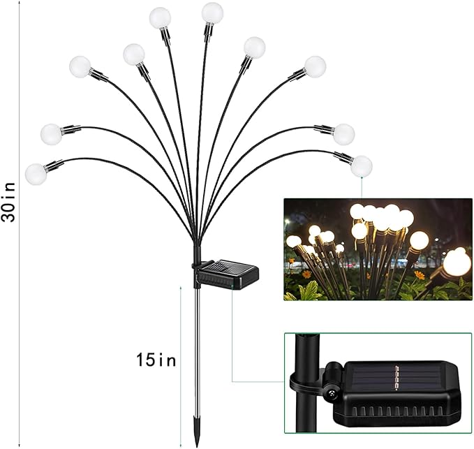 Solar Lights for Outside,4Pack 10Led Swaying Solar Garden Lights, Firefly Lights with Highly Flexible Copper Wires, Sway by Wind, Solar Lights Outdoor Waterproof with 2modes for Yard Patio Path Lawn