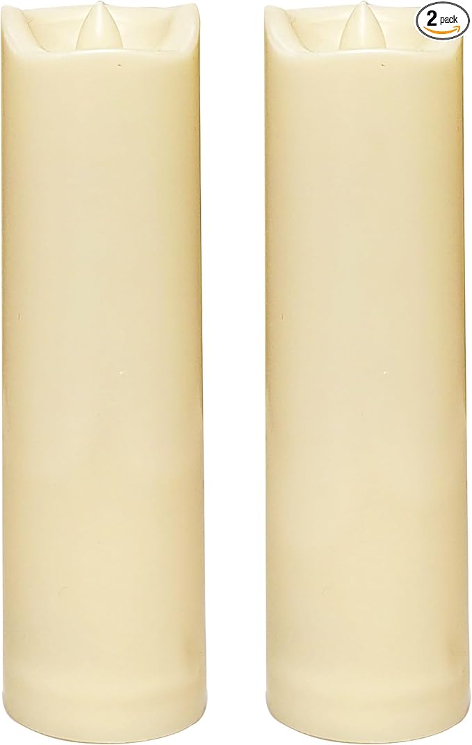 CANDLE CHOICE Waterproof Outdoor Battery Operated Flameless Candles with Auto Timer Flickering Plastic Resin Electric LED Slim Pillar Lights for Lantern Patio Garden Wedding Decorations 2”x7” 2 Pack