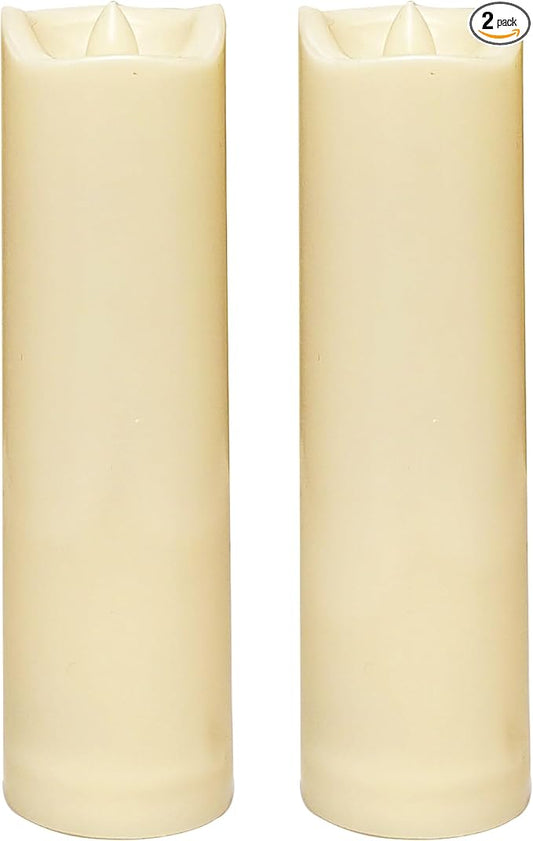 CANDLE CHOICE Waterproof Outdoor Battery Operated Flameless Candles with Auto Timer Flickering Plastic Resin Electric LED Slim Pillar Lights for Lantern Patio Garden Wedding Decorations 2”x7” 2 Pack