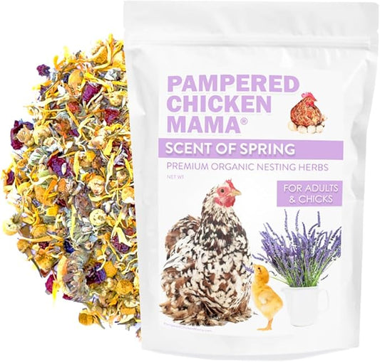 Pampered Chicken Mama Floral Nesting Herbs for Chickens (16 Ounces/1 Pound) | Relaxation Blend for Chick Brooder Box, Chicken Coop Bedding | Scent of Spring