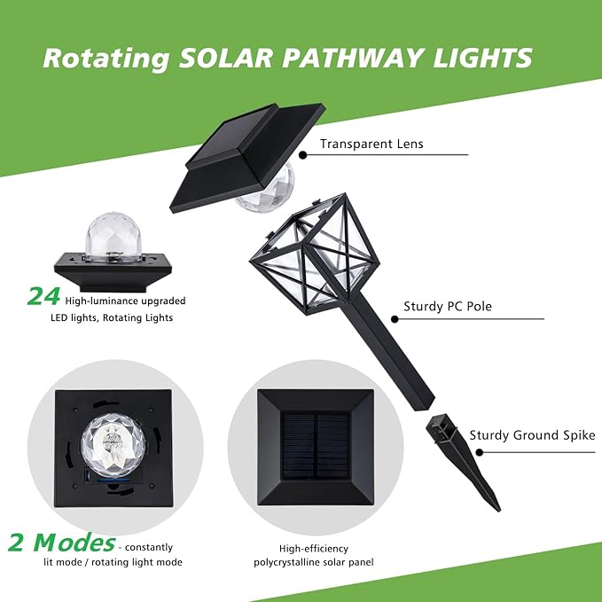 Large Rotating Solar Lights Outdoor Waterproof 2 Modes Twinkling Decorative Lights for Garden Yard Pathway Walkway Decorations Landscape Lighting. (Set of 4)