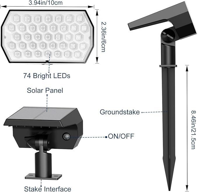 Solar Spot Lights Outdoor, [4 Pack/7 Colors/37 LED] 2-in-1 Solar Landscape Spotlights, IP65 Waterproof Auto On/Off Solar Powered Security Lights for Yard Garden Pathway Walkway