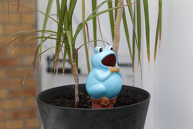 Terracotta Plant Self Watering Spikes - Set of 3 Terracotta Self Watering Bulbs, Self Watering Stakes, Self Watering Globes for Pot Plants (Frogs Painted, Large)