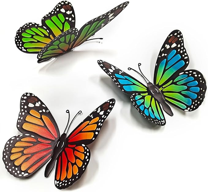 EOORAU Metal Butterfly Wall Decor - 3 Pcs Butterflies Wall Sculpture Hanging Decorations for Outdoor Fences Patio Yard Fence Garden Decorations, Gifts for Mom Friends