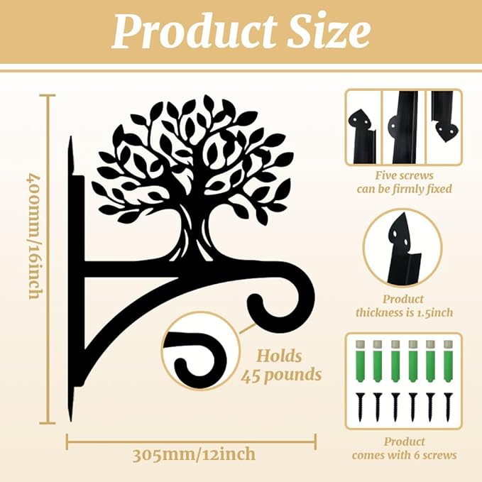 peacoblue Iron Plant Hangers Hooks for Outdoor Indoor Hanging Plants Flower Fern Pots Lantern Bird Feeder,12"x16" Weather Resistant Metal Wall Holder for Porch Garden Farmhouse(Tree of Life)