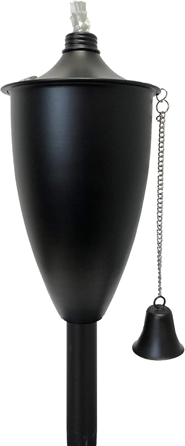 Set of 4, Elegant Premium Metal Torch, 53" Tall- Tiki Style/w Snuffer, Fiberglass Wick & Large 20oz Oil Lamp, Patio Decorations Outdoor (Large Smooth Black)