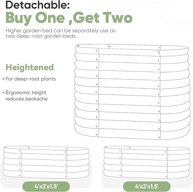 KING BIRD Raised Garden Bed 2.85 ft Tall 6 in 1 Galvanized Planter Garden Box Outdoor for Gardening, Deep Root Vegetables, Flowers Dark Grey 47.2X23.6X34.2 in