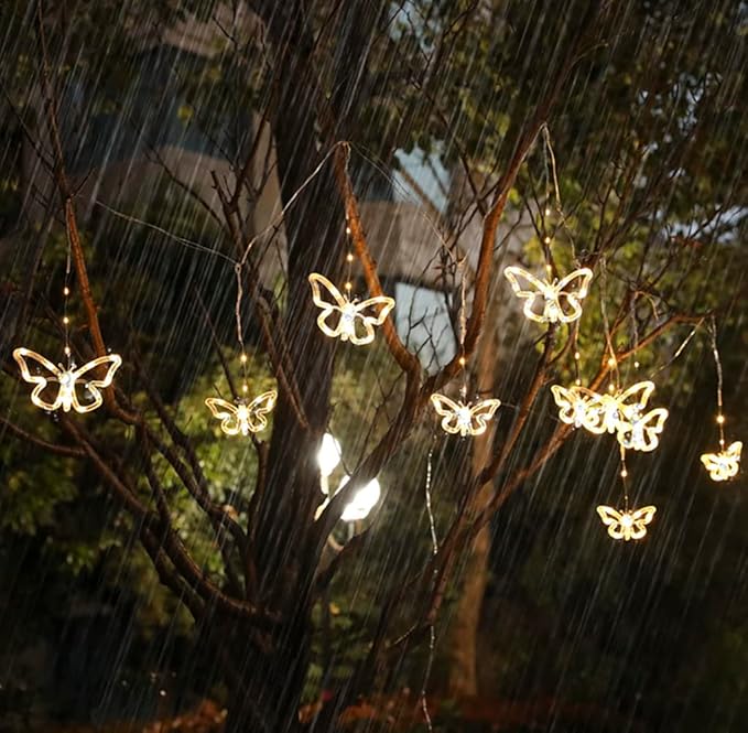 Solar USB String Butterfly Lights Indoor Outdoor 10 LED Fairy Light Decorations for Garden Fence Patio Yard Christmas Tree, Lawn, Patio, Party Decoration (Solar Light)