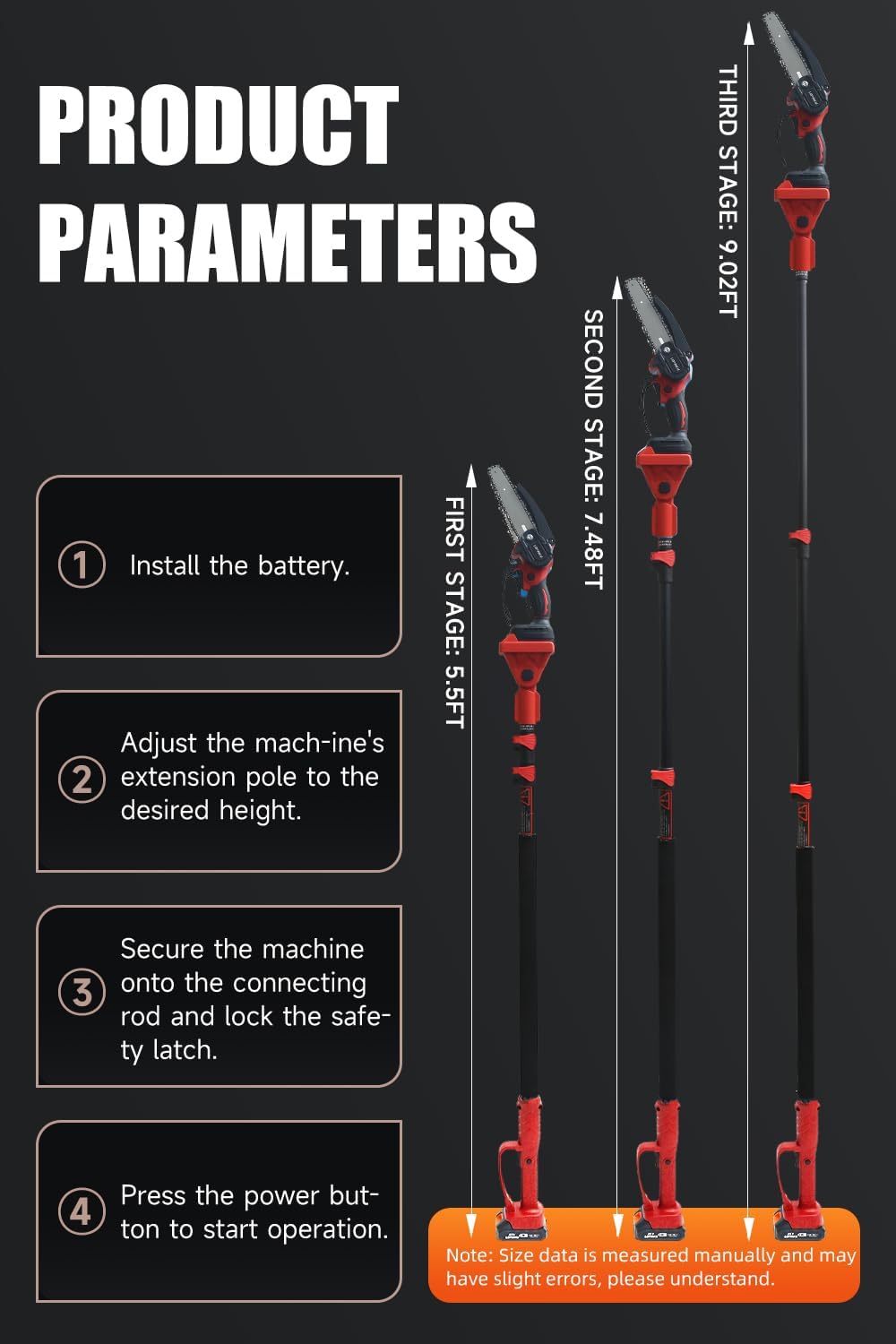 Electric Pruner Kit, 3 in 1, Max 8 ft, 2 Pcs Batteries, 6 inches cordless chainsaw & electric pruning shears with Max 8 ft Extension Pole, SK5 Blades RED