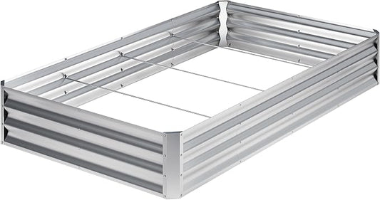 EKX 8x4x1FT Galvanized Raised Garden Bed, Raised Garden Bed Kit-Metal Planter Box Outdoor,Planting for Vegetables, Fruits,Herbs, Flowers-Slive