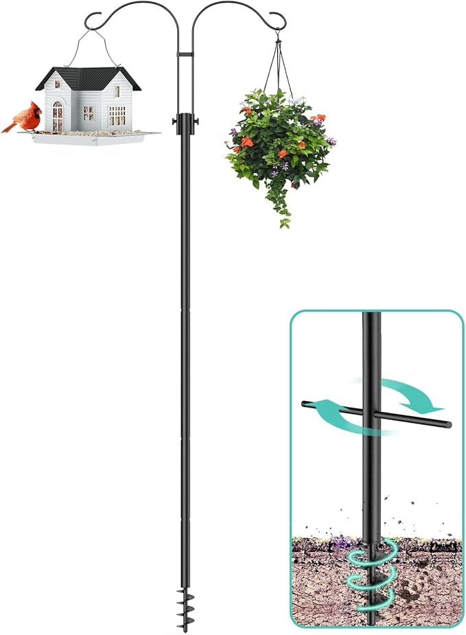 Mrcrafts Bird Feeder Hook for Outdoor, 82 Inch Hevy Duty Bird Feeder Poles, Bird Feeder Stand Station, Garden Hook for Hanging Plants, Lanterns, Hummingbird Feeders
