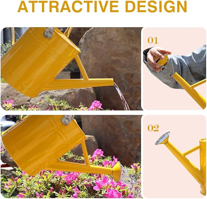 Metal Watering Can, One Gallon Watering Cans Stainless Steel for Outdoor Indoor Garden Plants Watering (Yellow)
