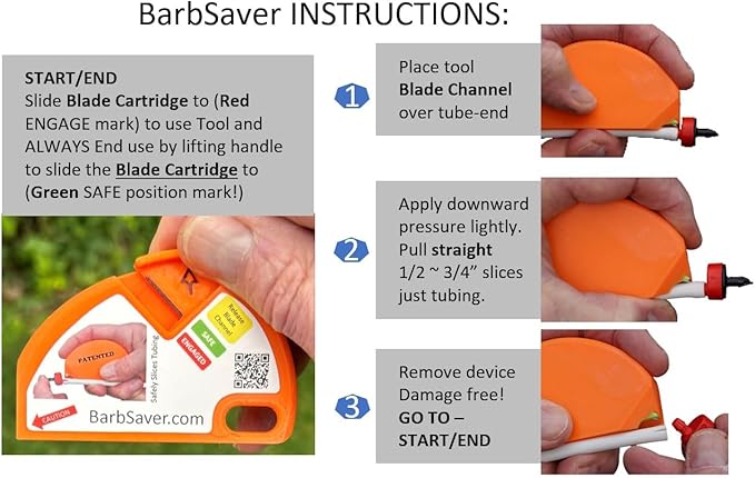 BarbSaver Drip Irrigation Cutter Tool – Reuse Barbed Parts, Fittings, In-Line Emitters, Drippers, Bubblers and Micro-sprayers, by Easily Cutting Away 1/4" Micro-drip Tubing.