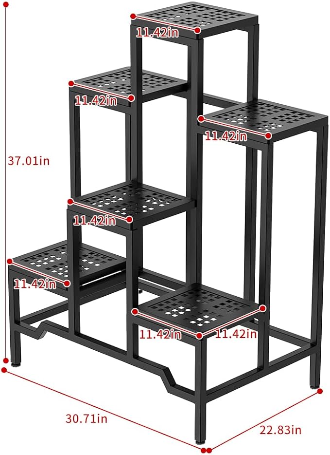 Plant Stand - Aluminum Indoor/Outdoor Flower Rack, Waterproof & Rust-Proof, Stable Support for Pots, Perfect for Living Room, Balcony, Garden, and Office (Black, 6 Tier)