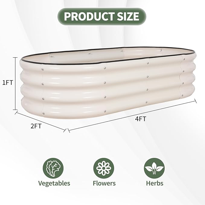 1MORE Galvanized Raised Garden Bed- Planter Garden Boxes Outdoor, Raised Beds for Gardening, 4x2x1ft Metal Garden Bed Kit for Vegetables Flower, Planter Raised Beds with Protective Tape & Tools.White