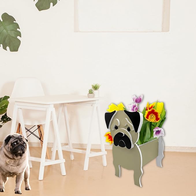 Pug Dog Planter Plant Pots,Cute Garden Dog Flower Planter,Dog Planters Birthday Gifts for Women,Office,Indoor/Outdoor Decor（9.45 * 7.17 * 10.87in）