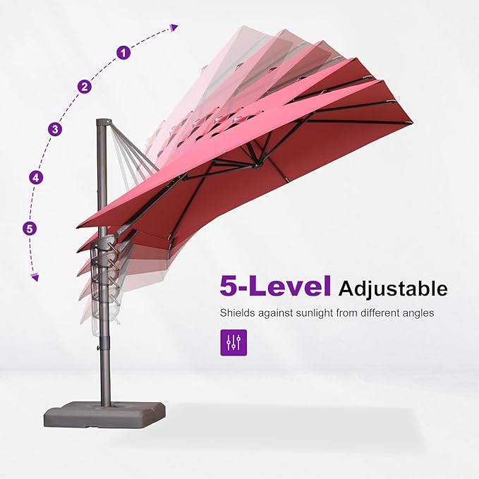 PURPLE LEAF 9' X 11.5' Rectangle Cantilever Umbrella Patio Umbrella Outdoor Aluminum Offset Hanging Umbrella with 360-degree Rotation for Pool Garden Backyard Deck, Terra