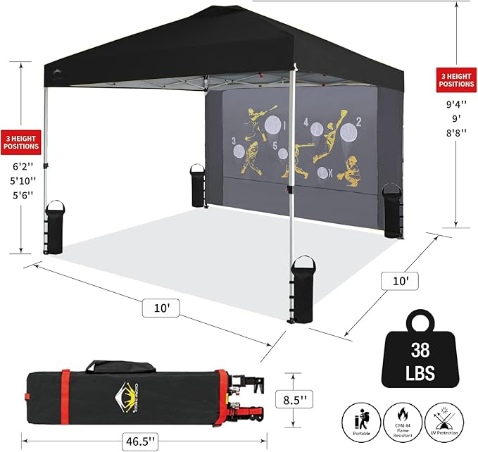 CROWN SHADES 10x10 Pop Up Canopy Tent with Game Netting - Beach Tent with One Push Setup - Outdoor Sun Shade for Events, Parties, Camping with STO-N-Go Cover Bag, Silver Coated Top, Black