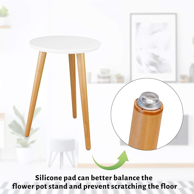 Uneedem Wood Mid Century Plant Stand for Indoor Plants, Modern Table, Tall Holder for Flower Pots, Small Round Side/End Table(A2 White, High: 16.5")