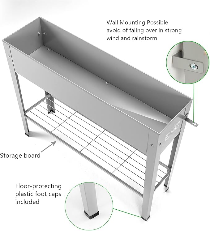 Raised Garden Bed, Garden Raised Planter Box with Legs, Galvanized Garden Planter for Herbs and Vegetables (40" Grey)