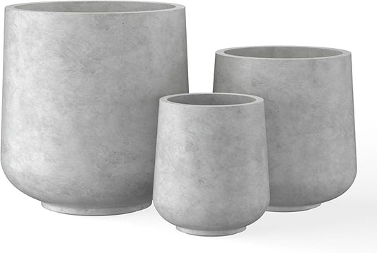 Kante 15.3"+11.6"+8.2" Dia Round Concrete Planter, Large Outdoor Indoor Planter Pots Containers with Drainage Holes and Rubber Plug for Home Garden Patio, Natural Concrete