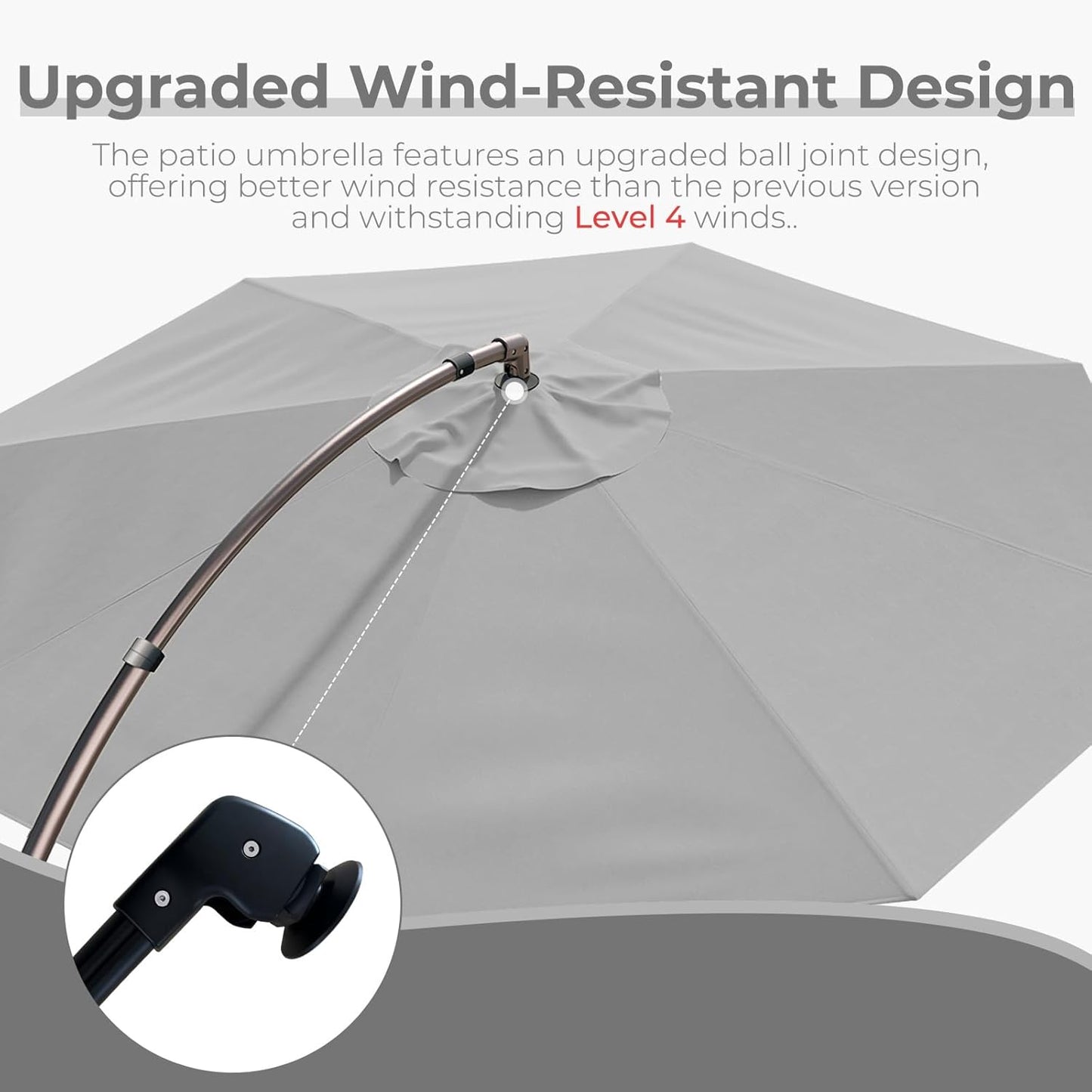 Grand patio 12FT Outdoor Offset Umbrella Large Round Aluminum Cantilever Umbrella with Base for Garden Deck Poolside (Gray, 12 FT)