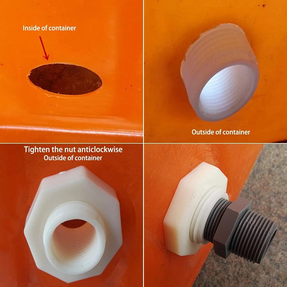 1.25 Female ABS Bulkhead Fitting, Plastic Water Tank Connector Adapter Fitting with Plugs for Outdoor rain Barrel Garden Hose Adapter Spigot kit Water Tank Gallon Drain Bucket(Set of 4)