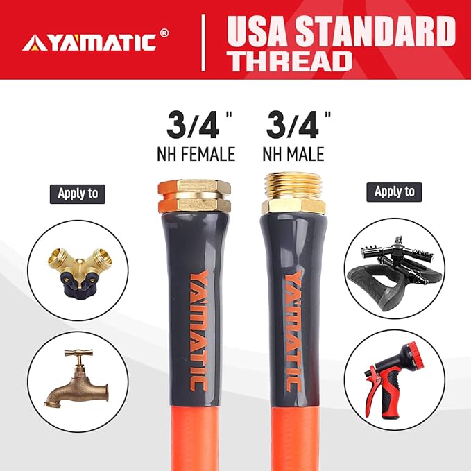 YAMATIC Female to Female Short Garden Hose 5/8 in x 10 ft, 2 in 1 Dual Use Heavy Duty Leader Hose with Solid Brass Connector, All-Weather Water Hose, Burst 600 PSI