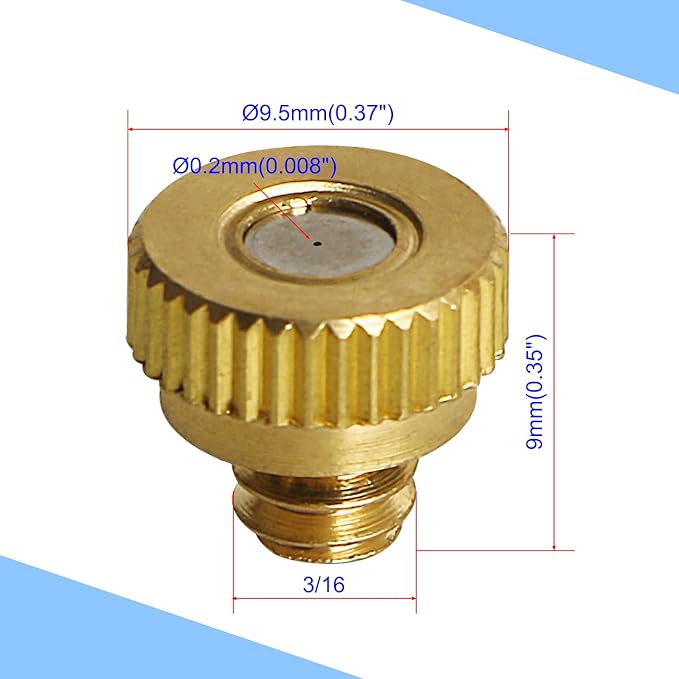 Aopin G 3/16 Brass Misting Nozzles 0.2mm / 0.008" Orifice Atomizing Mister Sprayer Nozzle Suitable For Outdoor Cooling,Garden Irrigation,Fountain, Crop Nutrient Injection, Greenhouse 16 Pcs