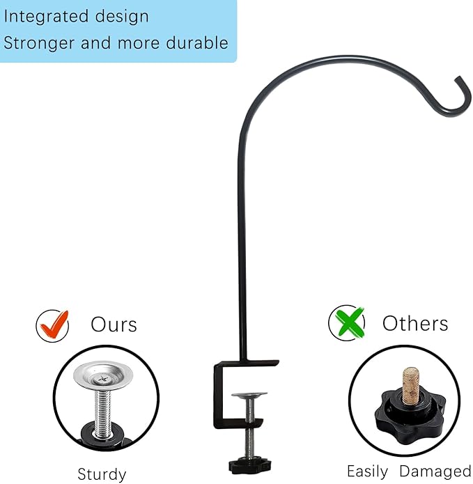 Deck Hook for Railing 4 Pack Deck Bird Feeder Pole with 2.2 Inch Strengthened Clamp for Hanging Bird Feeders, Lanterns, Wind Chimes, Flower and Plant Baskets