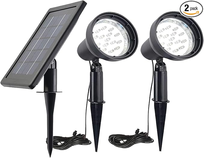 SUNLONG Solar Powered Spot Lights Outdoor Waterproof 2 in 1 Bright Solar SpotLights Power Adjustable for Flag Yard Flagpole Landscape Dusk to Dawn 2 x Spots Warm White