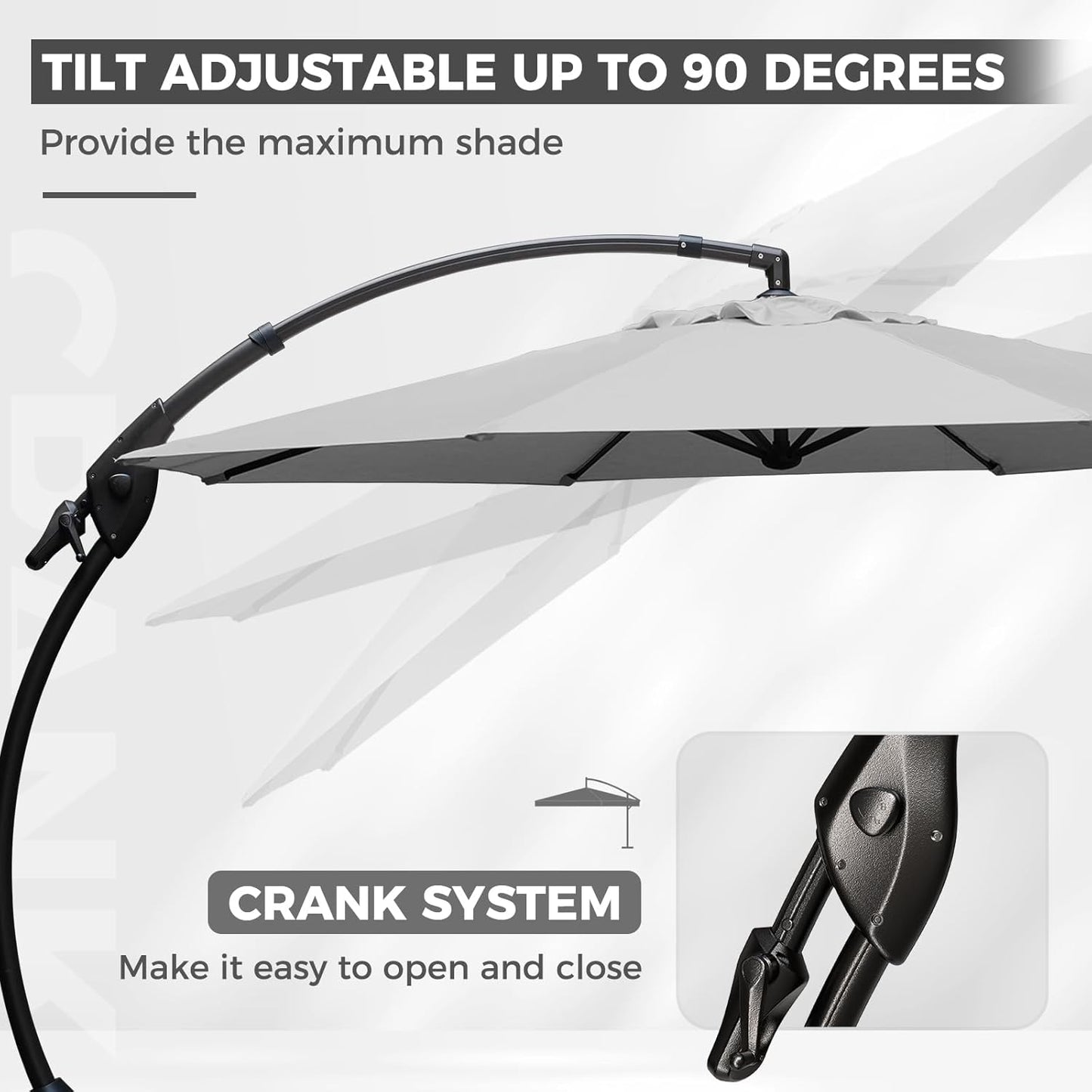 Grand patio 12 FT Sunbrella Cantilever Umbrella with Base Outdoor Aluminum Offset Umbrella with Tilt Adjustment (Granite, 12 FT-SUNBRELLA)