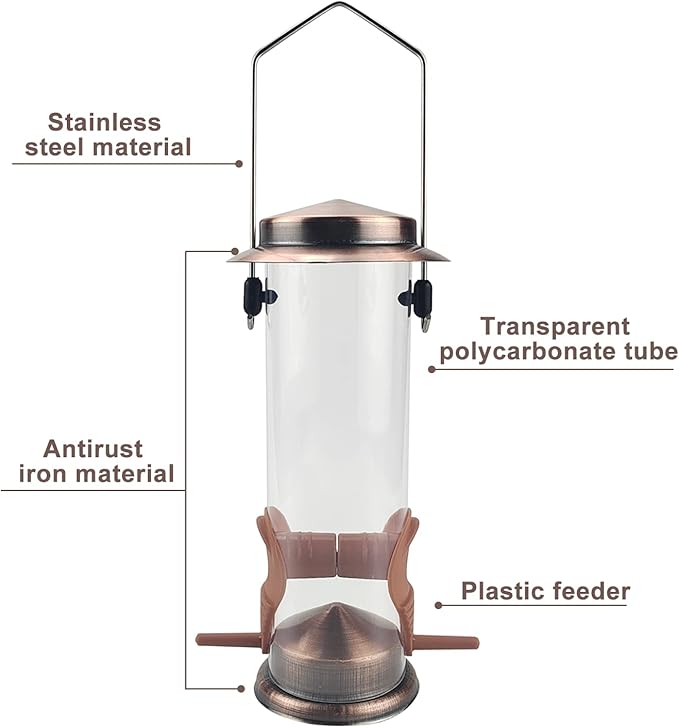 MIXXIDEA Wild Bird Feeders for Outdoors Hanging 2 Pack Stainless Steel Tube Bird Feeder, Water Resistant Finch Bird Feeder for Garden Backyard Decoration Attractive Metal Thistle Feeder (Copper)