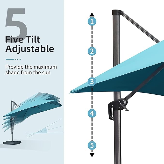 PURPLE LEAF 10' X 13' Patio Umbrella with Base Outdoor Cantilever Rectangle Offset Umbrella with 360-degree Rotation for Garden Deck Pool Patio Turquiose