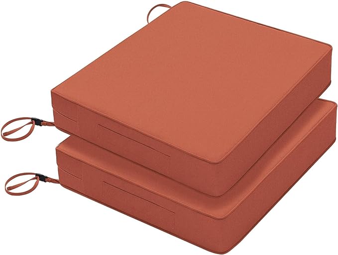 Favoyard Patio Chair Cushions 18.5 x 16 x 3 Inch Waterproof Outdoor Seat Cushions for Patio Furniture 3-Year Color Fastness Garden Sofa Couch Chair Pads with Handle & Adjustable Straps Set of 2, Spice