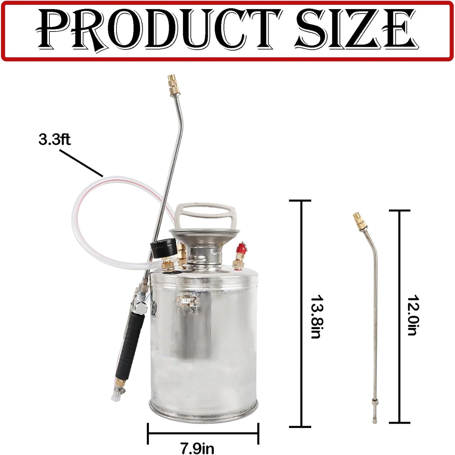 Hand Pump Sprayer Stainless Steel Sprayer for Indoor and Outdoor 1 Gallon Sprayer 12 in Wand 3.3 FT Hose