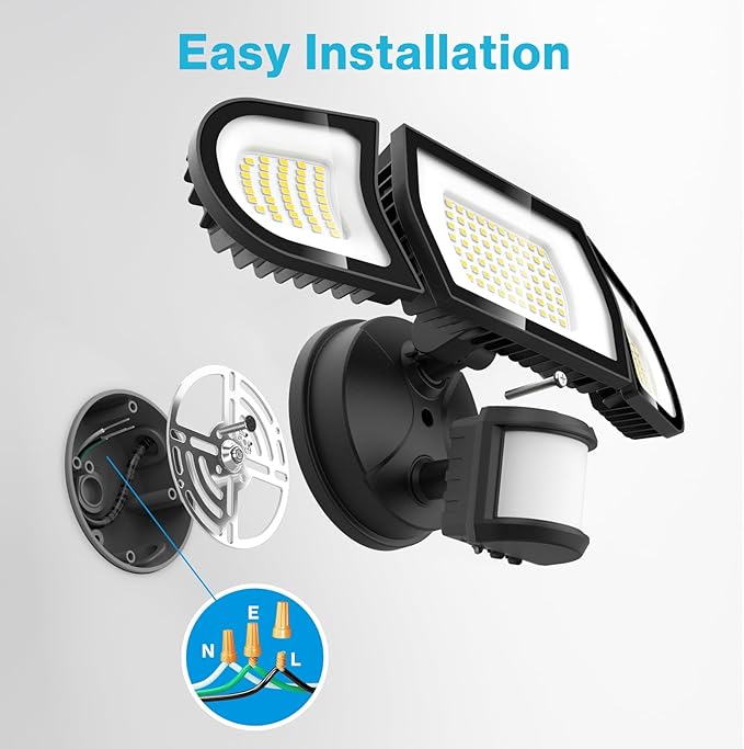 Olafus 100W LED Security Light Motion Sensor Outdoor Light, Motion Flood Light Dusk to Dawn, 9000LM Super Bright 6500K Exterior Motion Detector Floodlight for Garage Yard Porch Eave IP65, Black