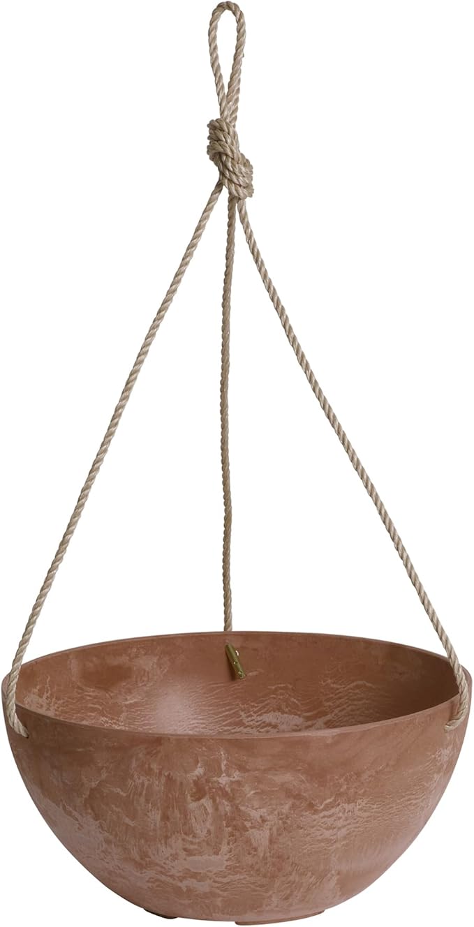 Root & Vessel Self Watering Hanging Planter for Indoor or Outdoor Plants, Unique Marbled Hanging Basket Made of Eco-Friendly Blend of Stone & Plastic, Rust, 10"