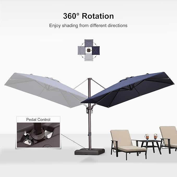 PURPLE LEAF 9 Feet Patio Umbrella Square Cantilever Umbrella Outdoor with 360° Rotation and Aluminum Offset Hanging for Pool Deck Garden Backyard, Navy Blue