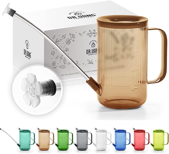 Small Watering Can Indoor Plants with Long Spout (1L, Amber Brown)