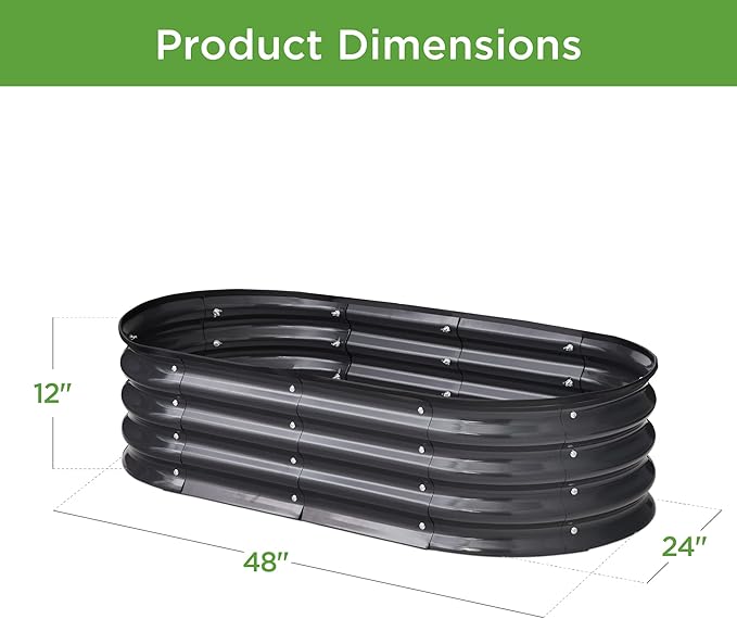 Best Choice Products 4x2x1ft Outdoor Metal Raised Garden Bed, Oval Deep Root Planter Box for Vegetables, Flowers, Herbs, and Succulents w/ 51 Gallon Capacity, Rubber Edge Guard - Charcoal