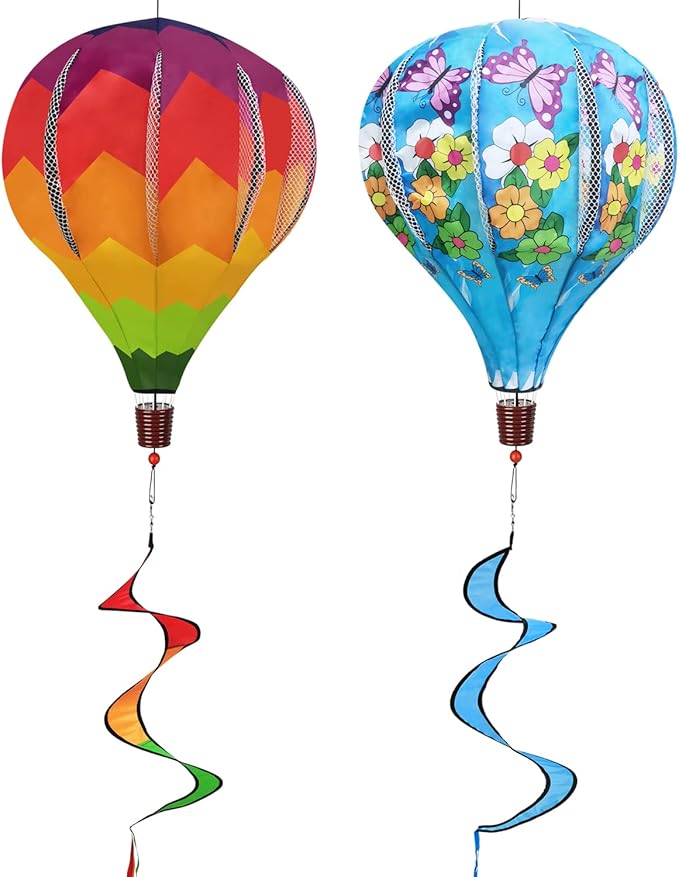 Giant Rainbow Butterfly Hot Air Balloon Garden Wind Spinners Large Pinwheels Lawn Yard Catchers Ornaments Windmills Outdoor Hanging Decor Whirligigs Wind Hanging Windsock 2Pack