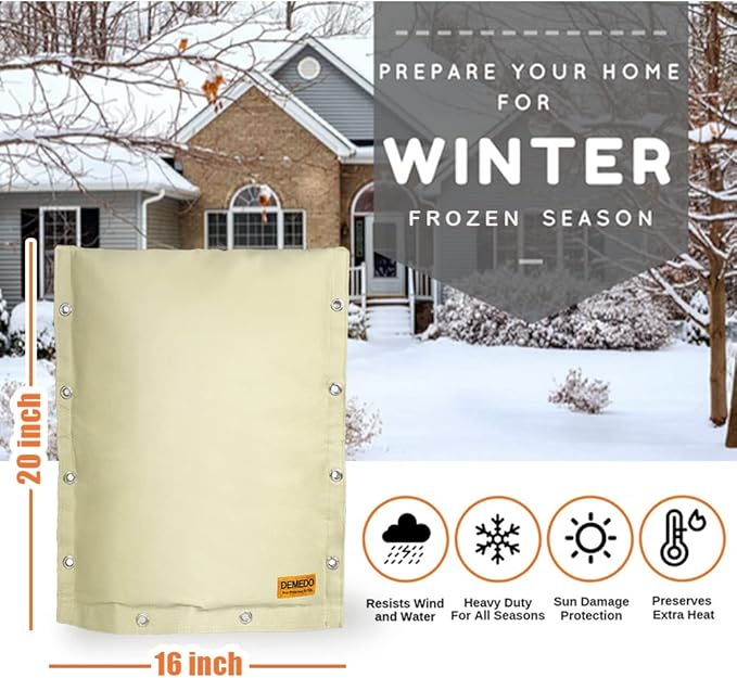 Side Opening Backflow Preventer Cover, Pipe Insulation Cover for Irrigation Valve, Sprinkler Valve, Outdoor Water Pipe, Winter Freeze Protection & UV Resistance Backflow Cover, 16" W x 20" H, Beige