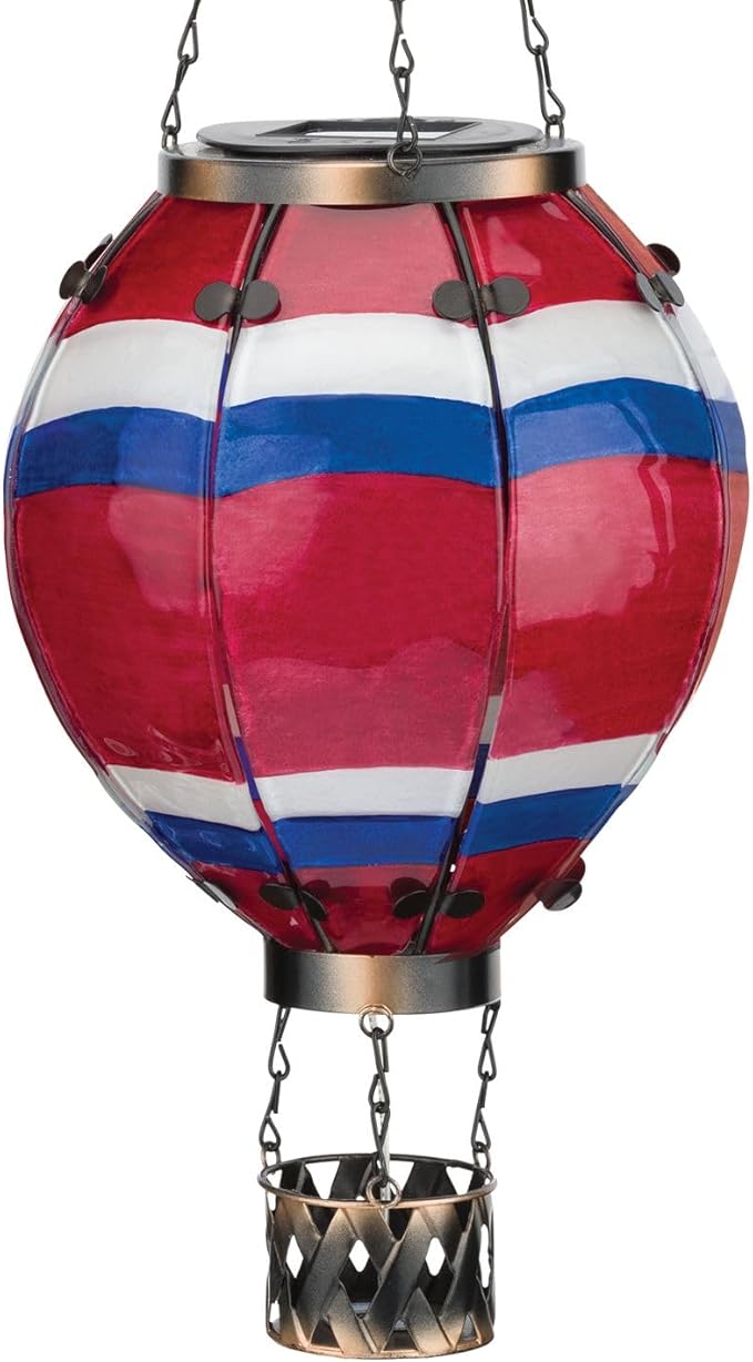 Regal Art & Gift Hot Air Balloon Solar Lantern – Hanging Solar-Powered LED Lights, Waterproof Portable Decorative Outdoor Lamp Made of Metal & Glass for Garden, Patios & Pathway – Stripe (Large)