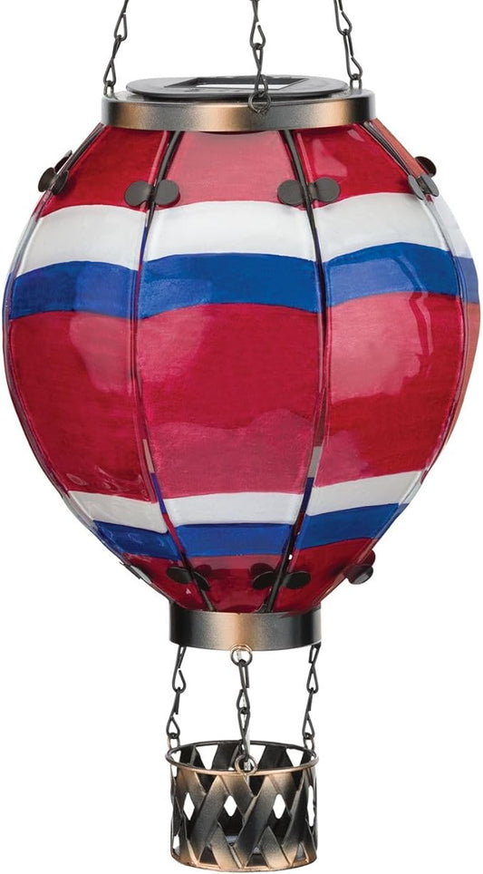 Regal Art & Gift Hot Air Balloon Solar Lantern – Hanging Solar-Powered LED Lights, Waterproof Portable Decorative Outdoor Lamp Made of Metal & Glass for Garden, Patios & Pathway – Stripe (Large)